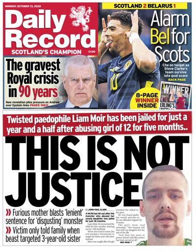 Daily Record Newspaper Front Page (UK) for 13 October 2025