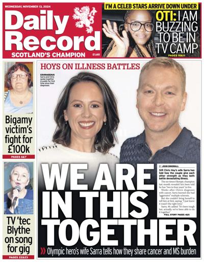 Daily Record Newspaper Front Page (UK) for 13 November 2024