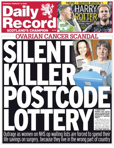 Daily Record Newspaper Front Page (UK) for 13 February 2025