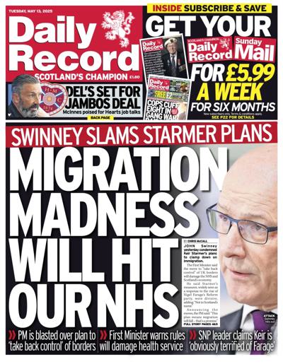 Daily Record Newspaper Front Page (UK) for 13 May 2025