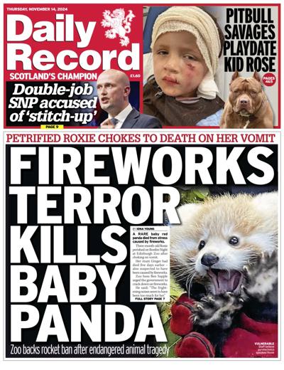 Daily Record Newspaper Front Page (UK) for 14 November 2024