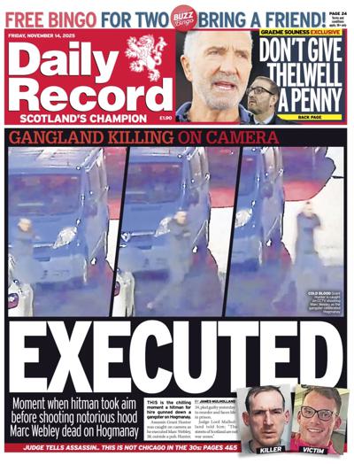 Daily Record Newspaper Front Page (UK) for 14 November 2025