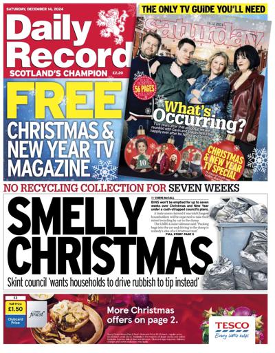 Daily Record Newspaper Front Page (UK) for 14 December 2024