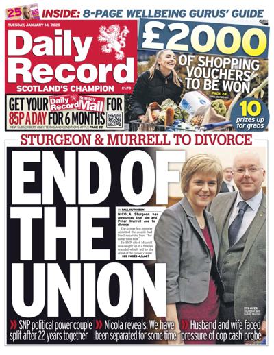 Daily Record Newspaper Front Page (UK) for 14 January 2025