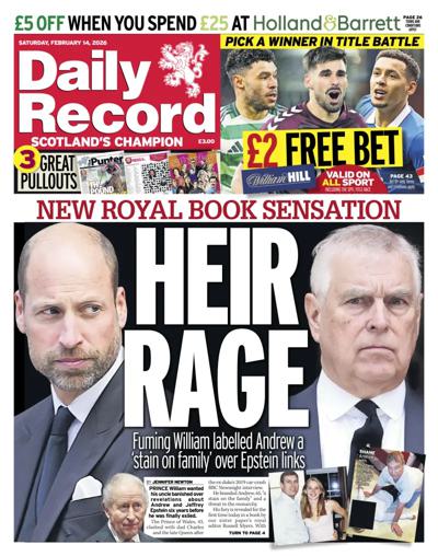 Daily Record Newspaper Front Page (UK) for 14 February 2026