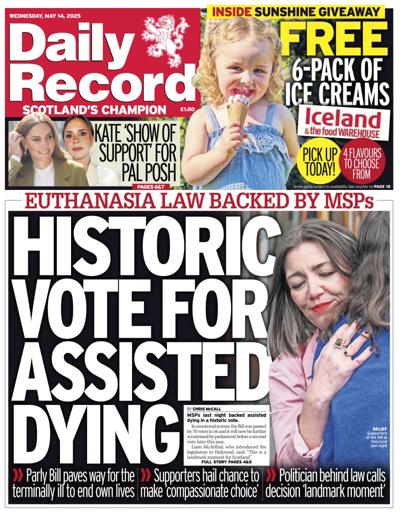 Daily Record Newspaper Front Page (UK) for 14 May 2025