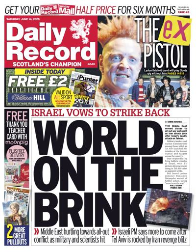 Daily Record Newspaper Front Page (UK) for 14 June 2025