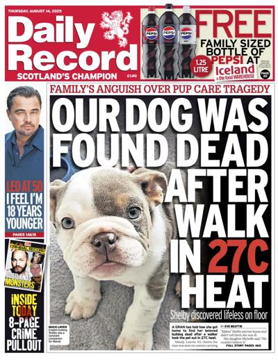 Daily Record Newspaper Front Page (UK) for 14 August 2025