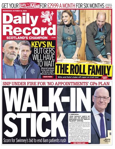 Daily Record Newspaper Front Page (UK) for 15 October 2025