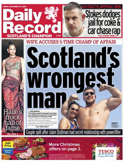 Daily Record Newspaper Front Page (UK) for 15 November 2024