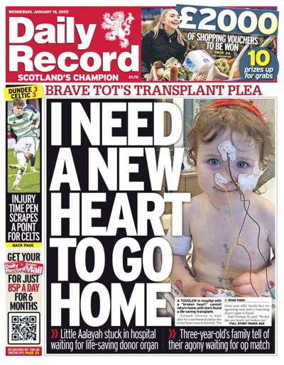 Daily Record Newspaper Front Page (UK) for 15 January 2025