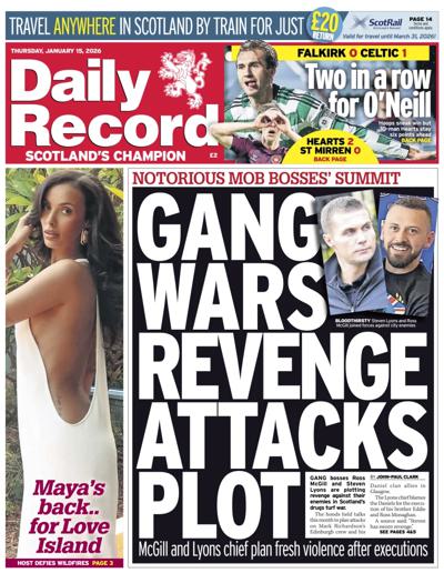 Daily Record Newspaper Front Page (UK) for 15 January 2026