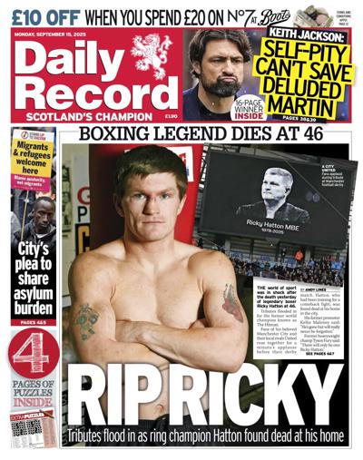 Daily Record Newspaper Front Page (UK) for 15 September 2025
