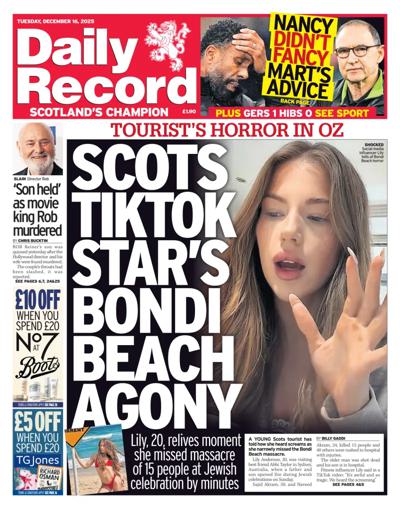 Daily Record Newspaper Front Page (UK) for 16 December 2025