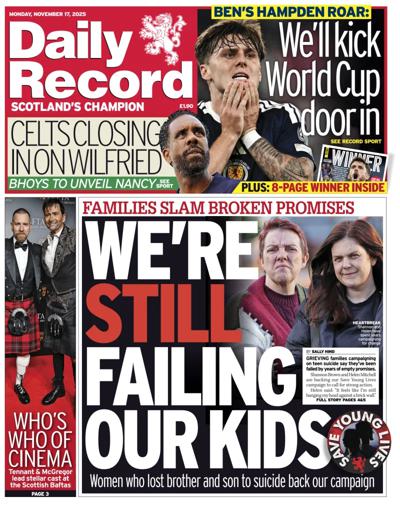 Daily Record Newspaper Front Page (UK) for 17 November 2025