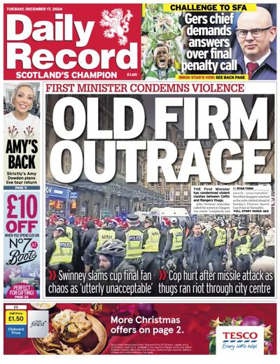 Daily Record Newspaper Front Page (UK) for 17 December 2024