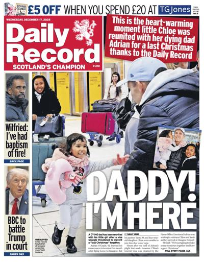 Daily Record Newspaper Front Page (UK) for 17 December 2025