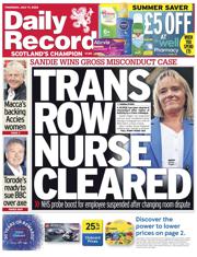 Daily Record front page for 17 July 2025