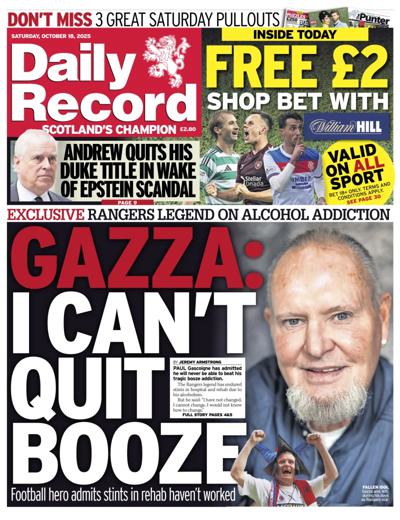 Daily Record Newspaper Front Page (UK) for 18 October 2025