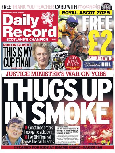 Daily Record Newspaper Front Page (UK) for 18 June 2025