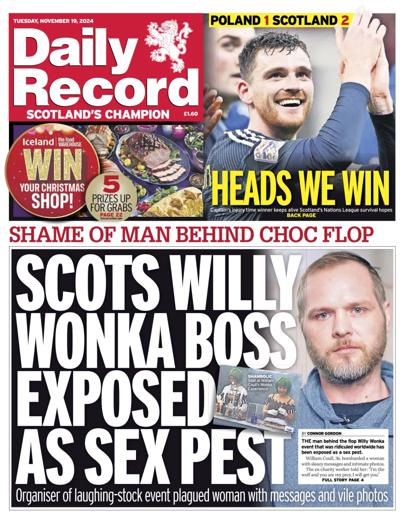 Daily Record Newspaper Front Page (UK) for 19 November 2024