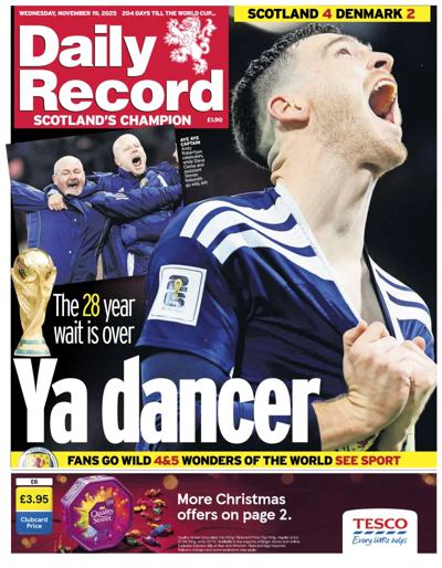 Daily Record Newspaper Front Page (UK) for 19 November 2025