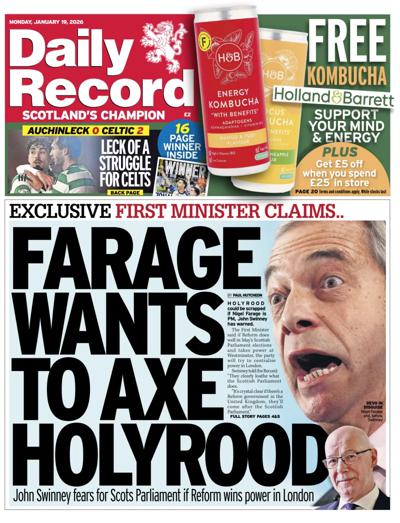 Daily Record Newspaper Front Page (UK) for 19 January 2026