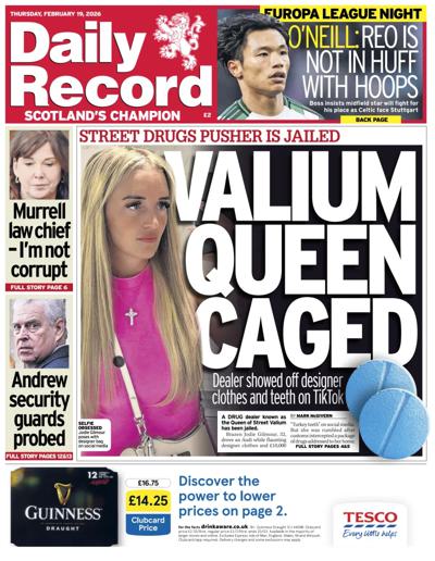 Daily Record Newspaper Front Page (UK) for 19 February 2026