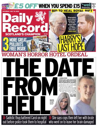 Daily Record Newspaper Front Page (UK) for 19 July 2025