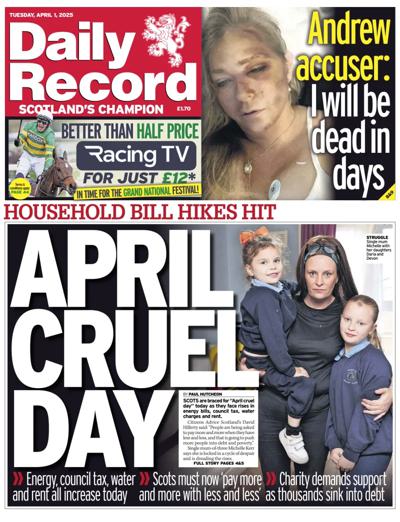 Daily Record Newspaper Front Page (UK) for 1 April 2025