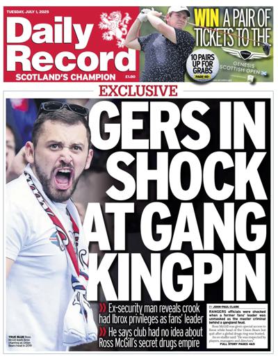 Daily Record Newspaper Front Page (UK) for 1 July 2025
