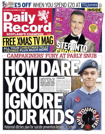 Daily Record Newspaper Front Page (UK) for 20 December 2025
