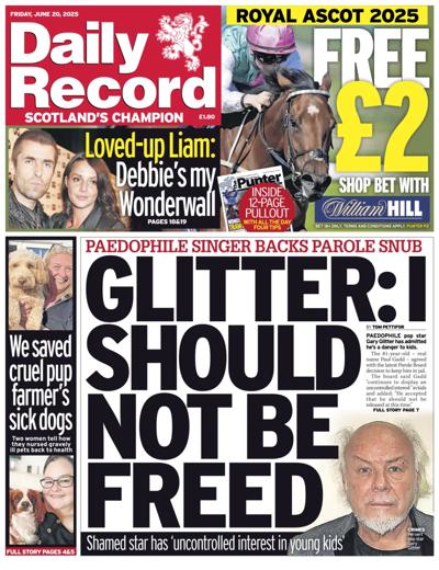 Daily Record Newspaper Front Page (UK) for 20 June 2025