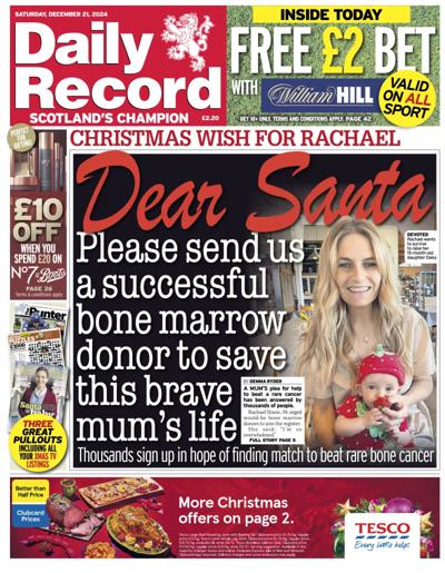 Daily Record Newspaper Front Page (UK) for 21 December 2024