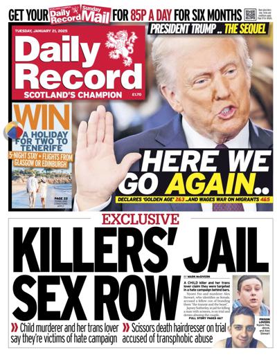 Daily Record Newspaper Front Page (UK) for 21 January 2025