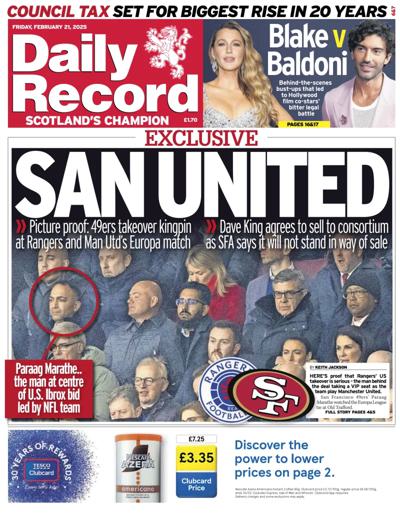 Daily Record Newspaper Front Page (UK) for 21 February 2025