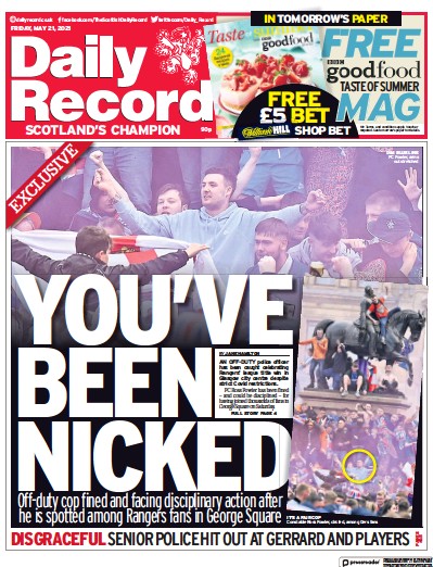 Daily Record Newspaper Front Page (UK) for 21 May 2021