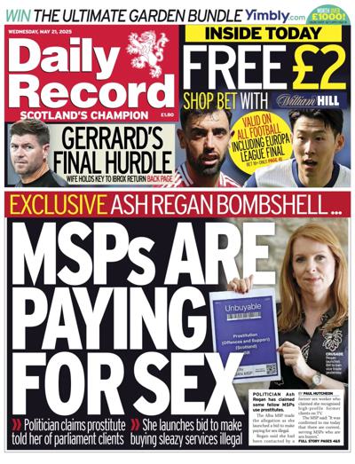 Daily Record Newspaper Front Page (UK) for 21 May 2025