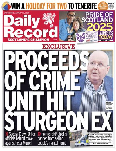 Daily Record Newspaper Front Page (UK) for 22 January 2025