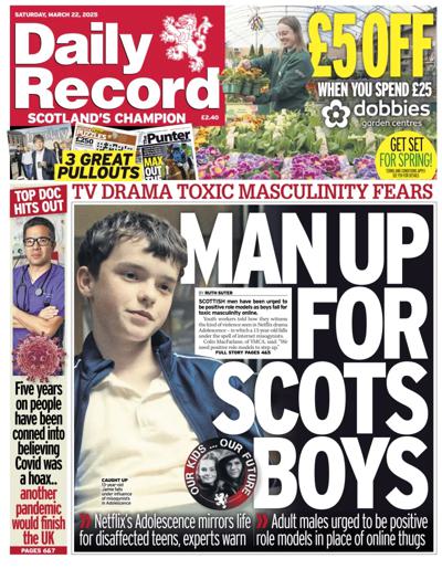 Daily Record Newspaper Front Page (UK) for 22 March 2025