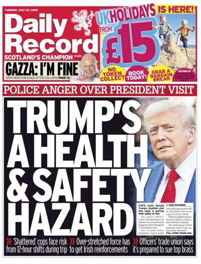 Daily Record Newspaper Front Page (UK) for 22 July 2025