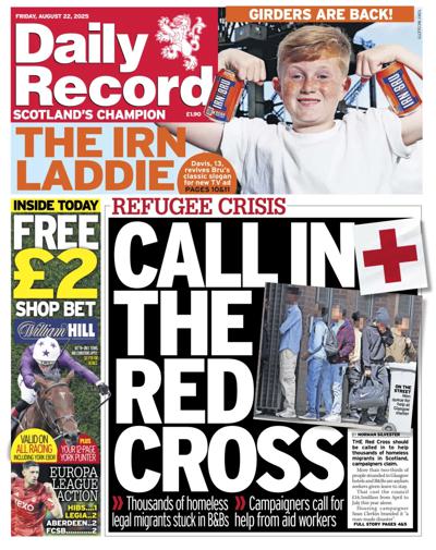 Daily Record Newspaper Front Page (UK) for 22 August 2025