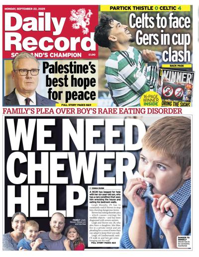 Daily Record Newspaper Front Page (UK) for 22 September 2025