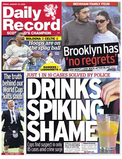 Daily Record Newspaper Front Page (UK) for 23 January 2026