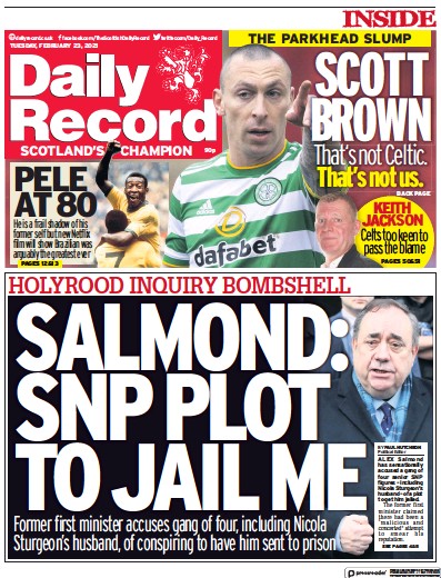 Daily Record Newspaper Front Page (UK) for 23 February 2021