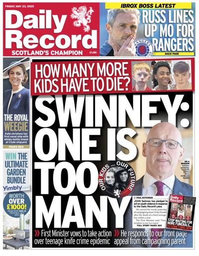 Daily Record Newspaper Front Page (UK) for 23 May 2025