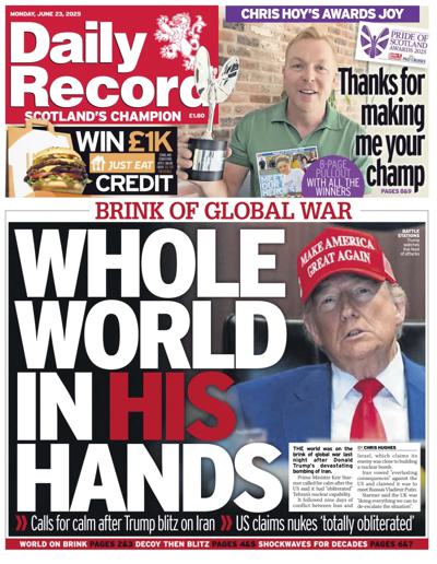 Daily Record Newspaper Front Page (UK) for 23 June 2025