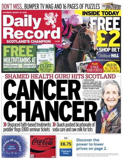 Daily Record Newspaper Front Page (UK) for 23 August 2025