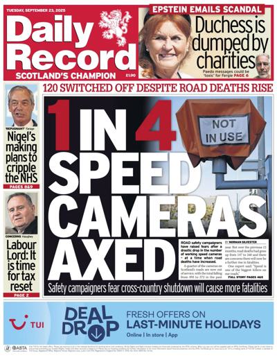 Daily Record Newspaper Front Page (UK) for 23 September 2025