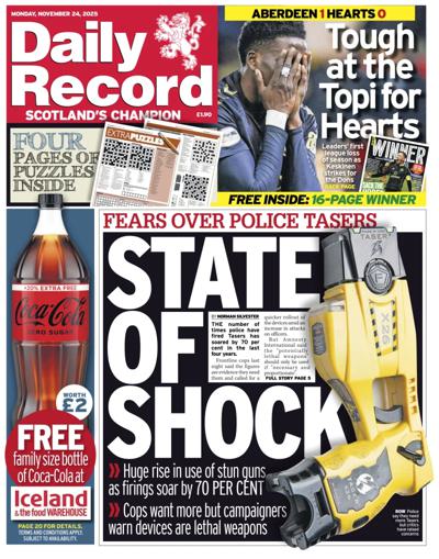 Daily Record Newspaper Front Page (UK) for 24 November 2025